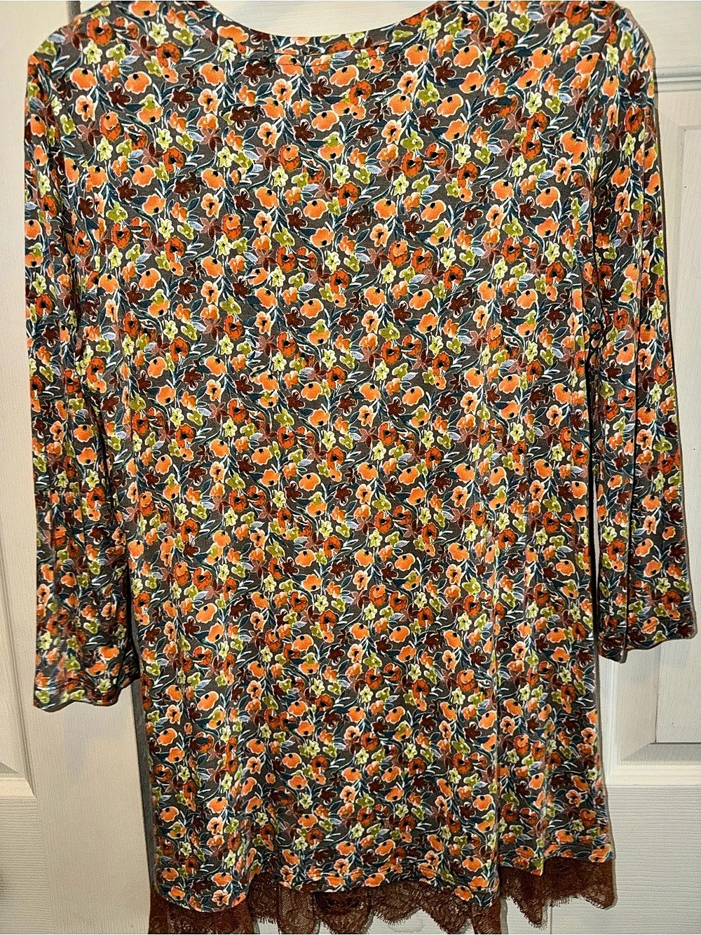 LOGO Floral lace trim tunic Orange Size Medium